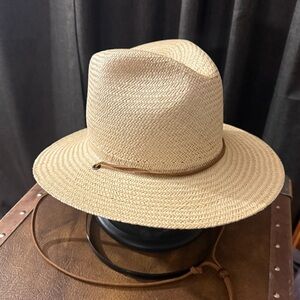 Bailey Rover straw hat with leather cord band.